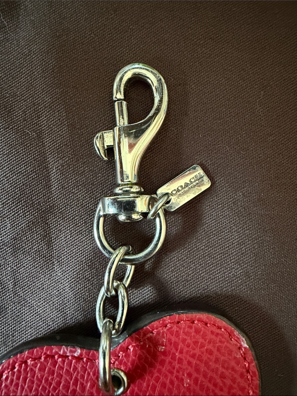 COACH Red/Tan Saffiano Leather Heart Bag Charm Key Ring - Picture 4 of 4